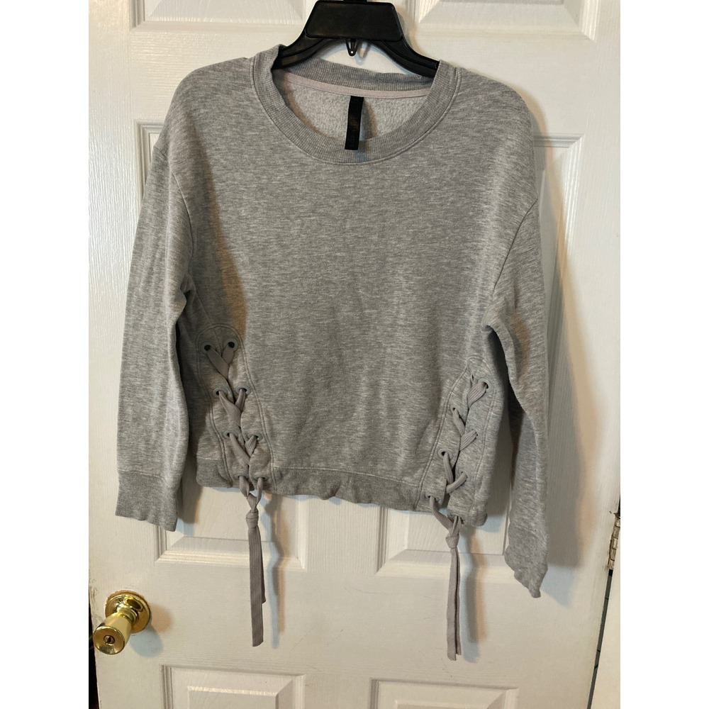 90 Degree by Reflex Womens Heather Gray Lace Up Side‎ Fleece Sweatshirt Size S